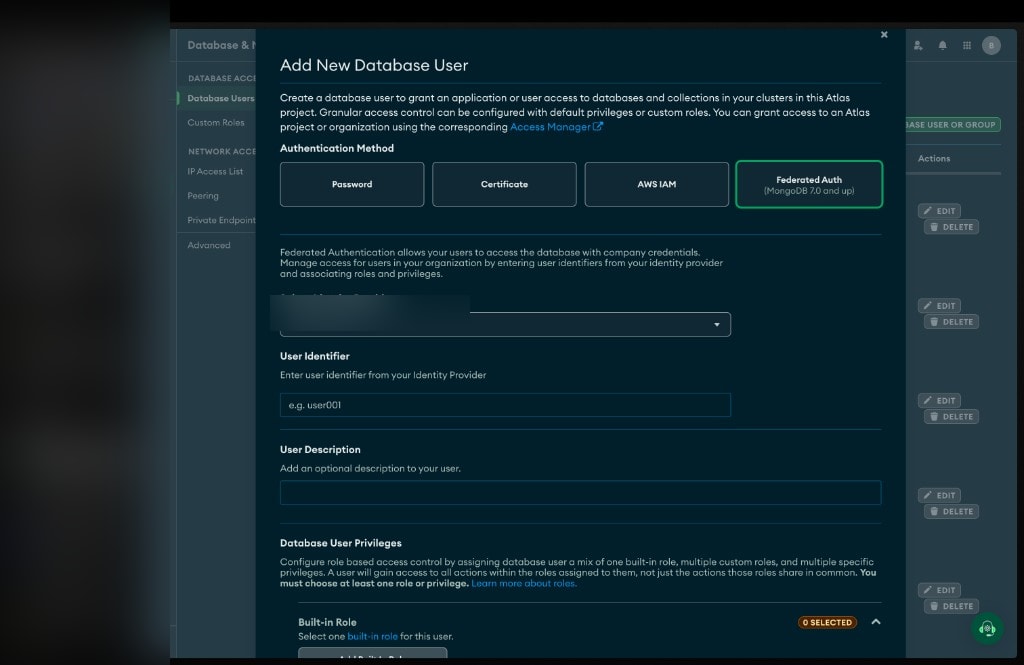 Add database user with Federated Auth