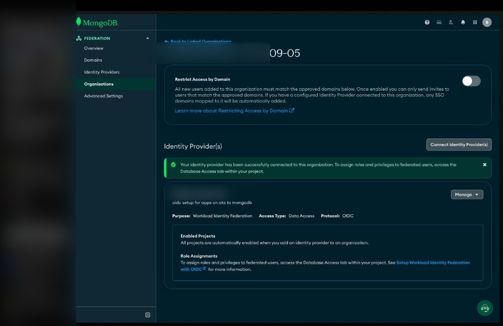 Workload IdP connected to Atlas organization