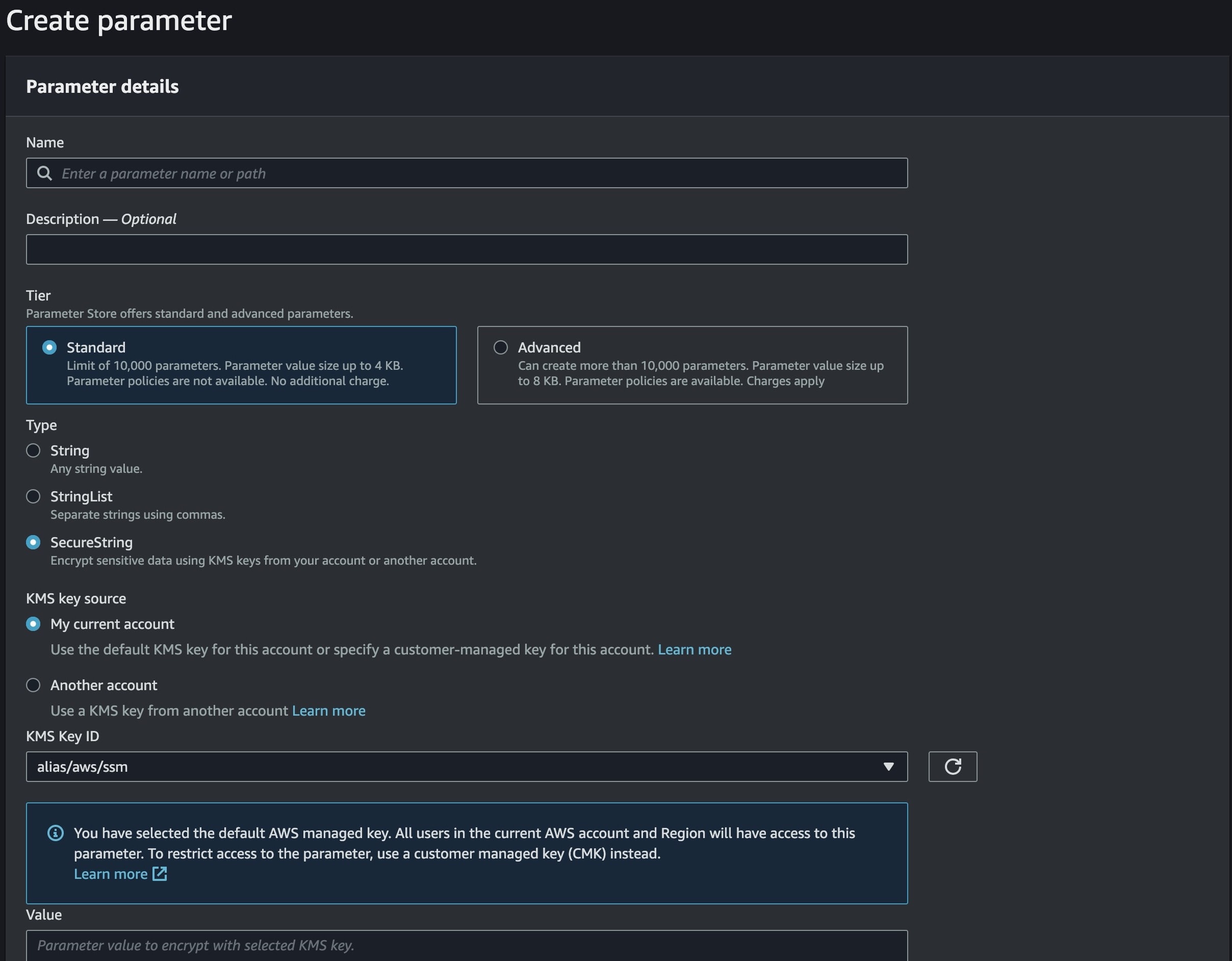 parameter store aws console